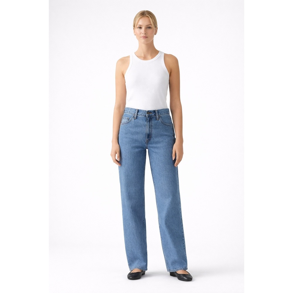 Levis Premium Baggy Dad Jeans Womens 24x32 Blue Mid Rise Straight Leg